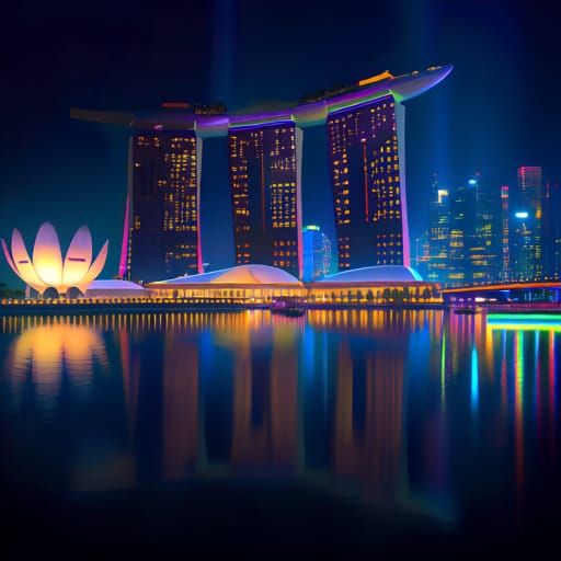 Marina Bay Sands Singapore Night View: Digital Painting