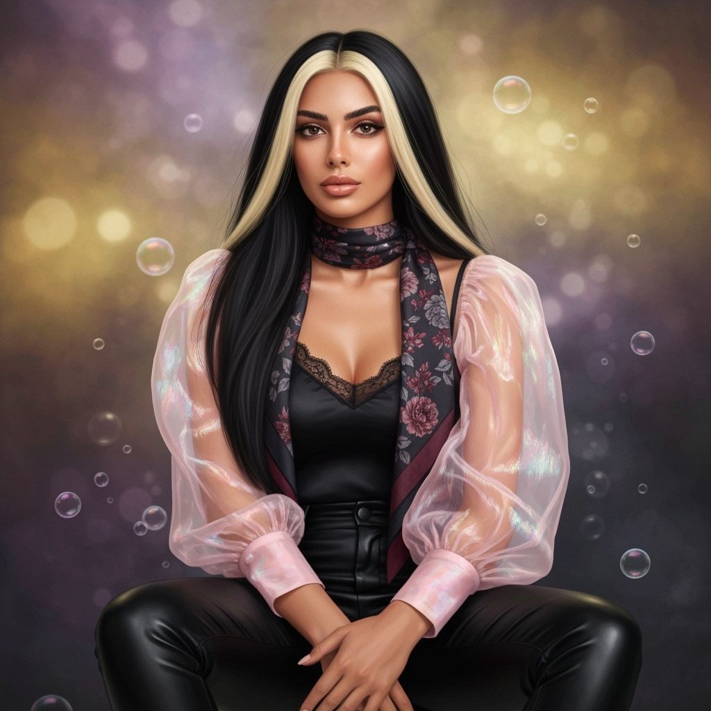 Syrian Woman in Sheer Blouse with Dreamy Background