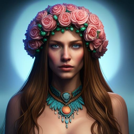 Woman with Flower Crown: Dark Fantasy Art