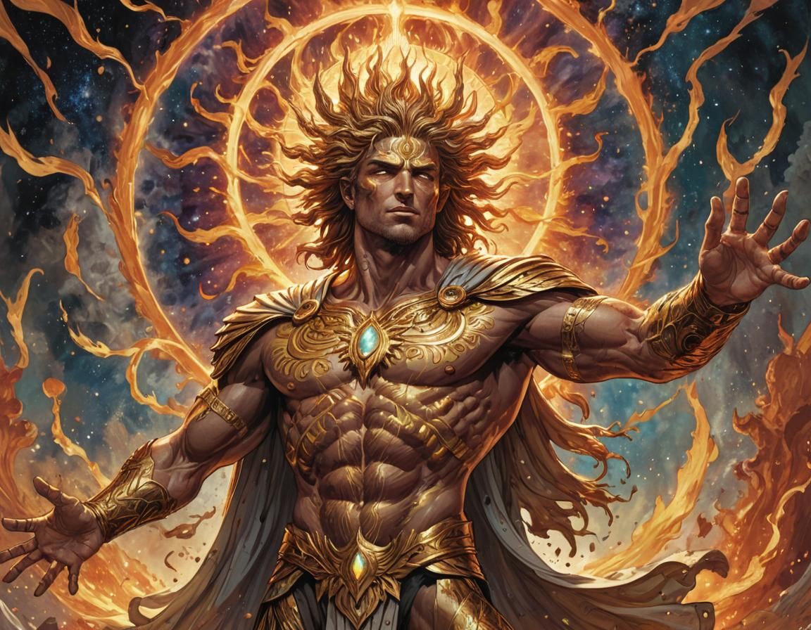 Helios Sun God in Comic Book Art Style