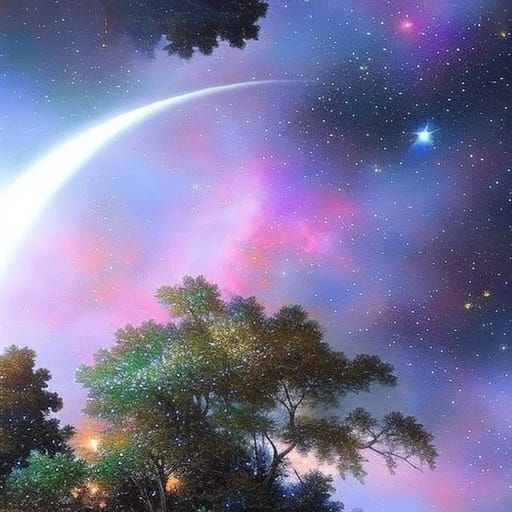 Hyperrealistic Galaxy and Moon with Stars