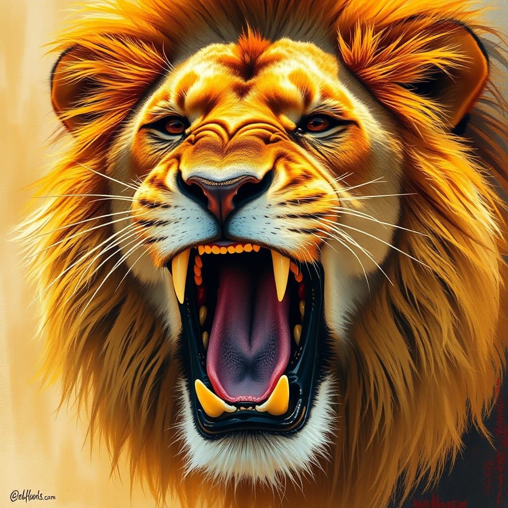Majestic Lion Roaring, Wildlife Art