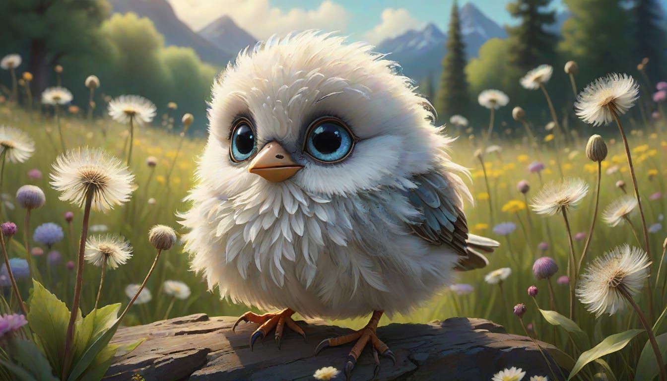 Enchanted Baby Bird in Whimsical Meadow