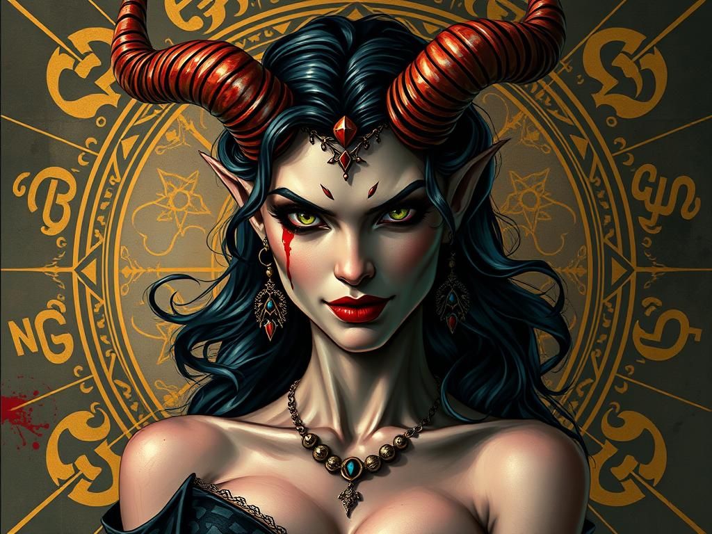 Art Deco Tiefling Portrait in Erté Style