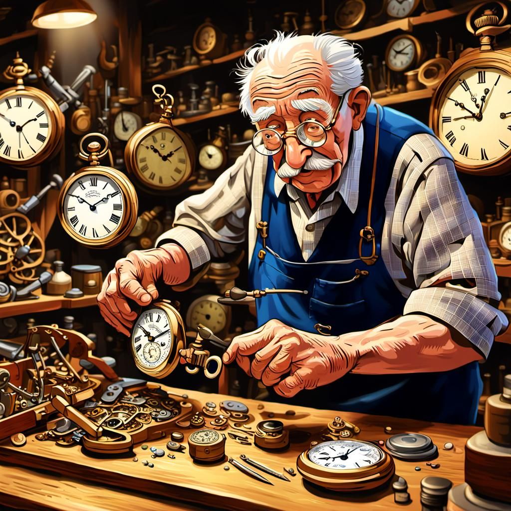 Watchmaker's Joy: A Whimsical 3D Animated Scene