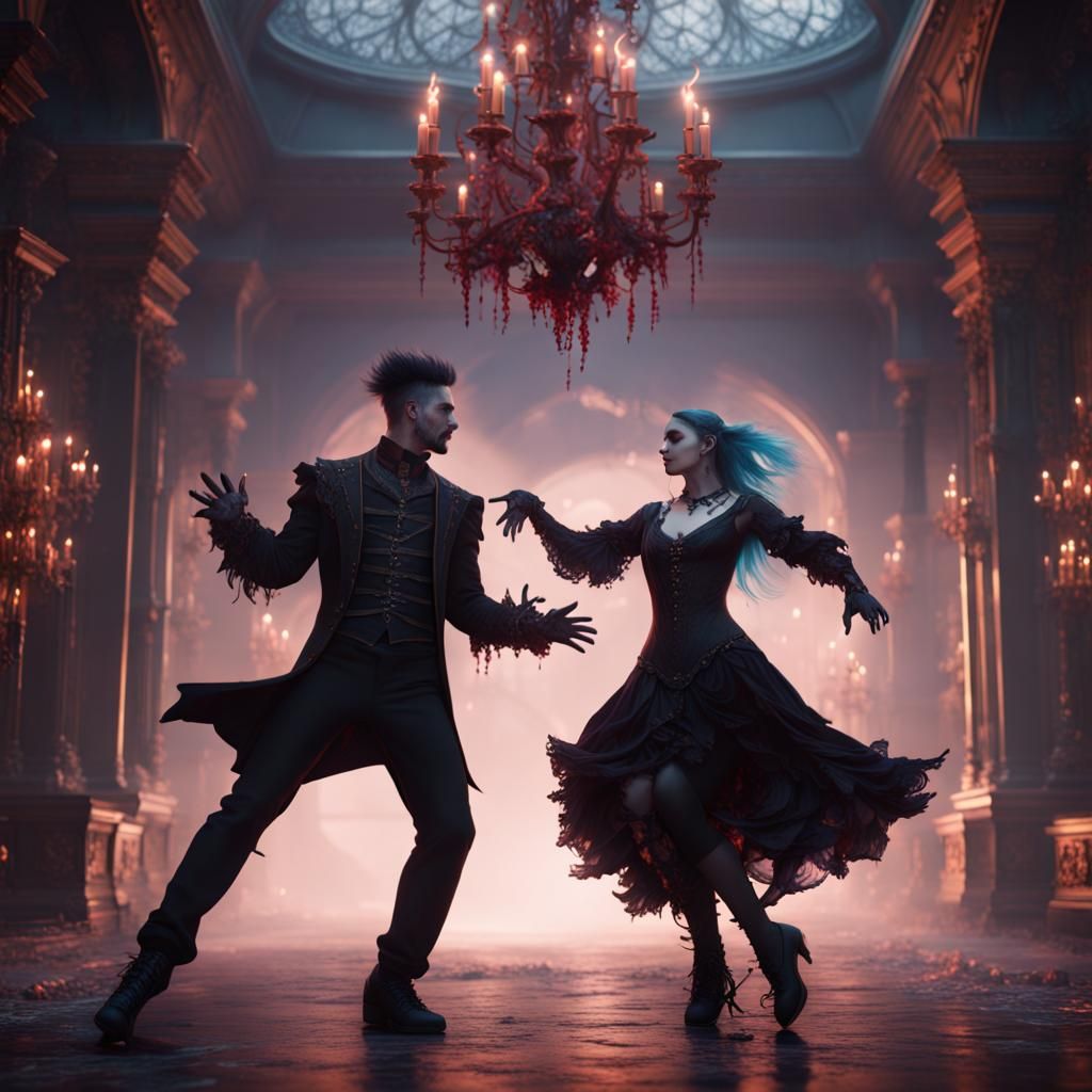 Goth Couple Dancing: Detailed Matte Painting