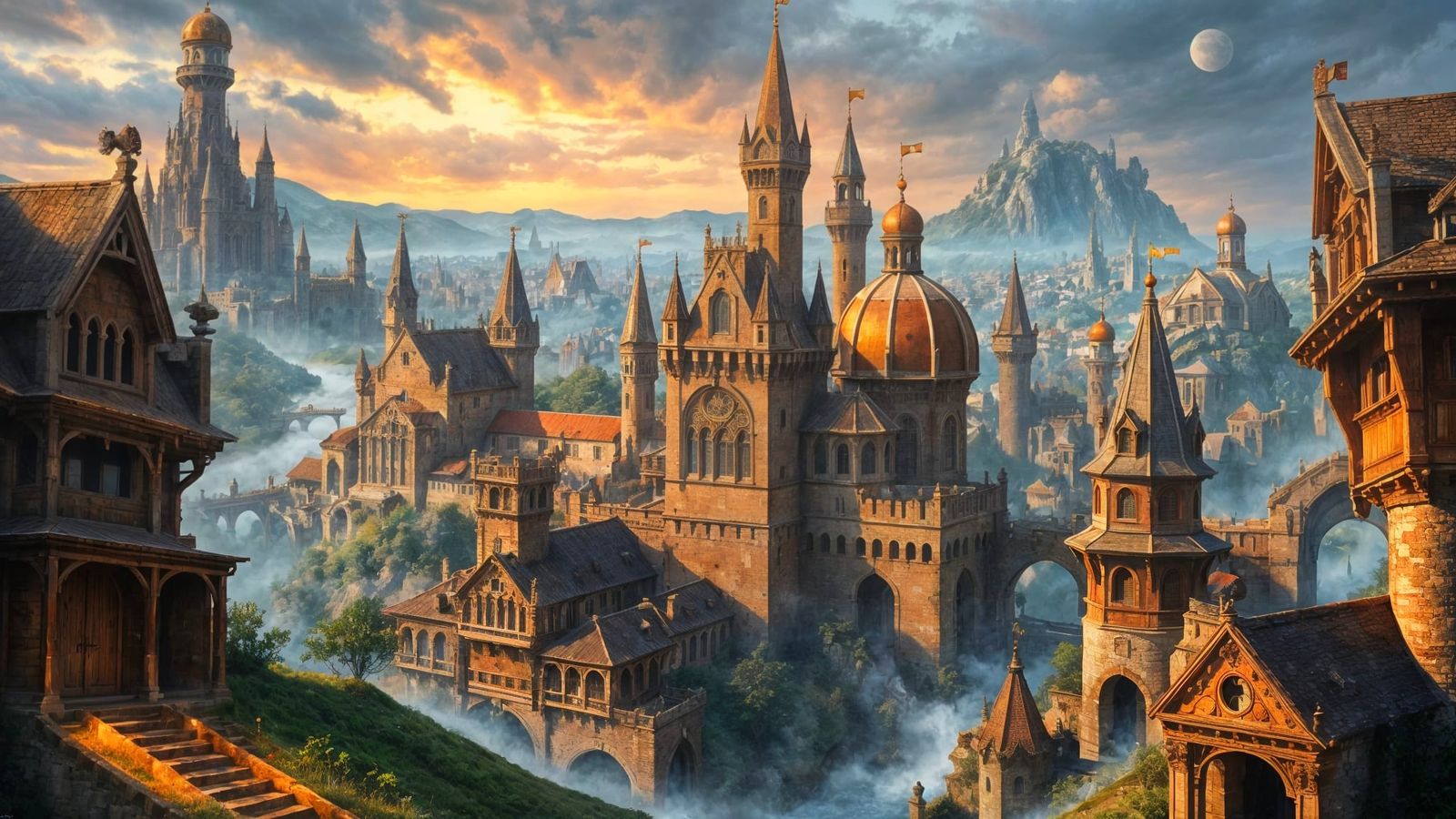 Marcuria City Reimagined: Medieval Fantasy Steampunk Art