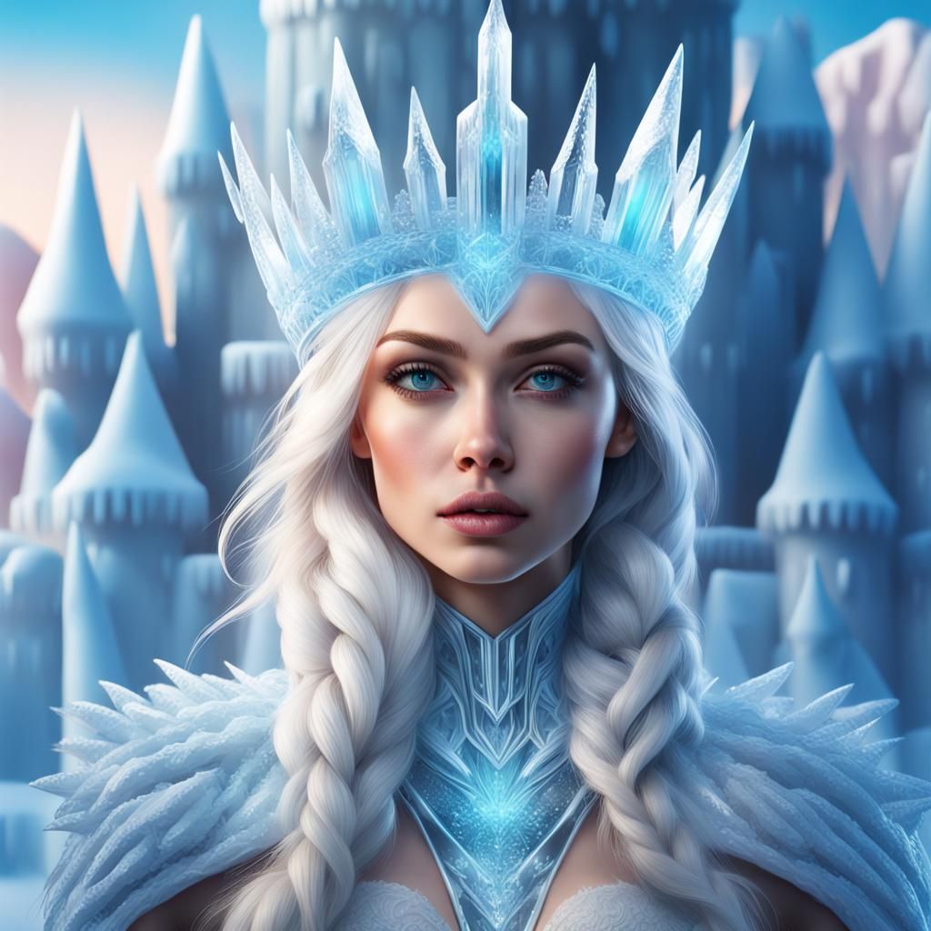 Hyperrealistic Ice Queen with Ice Castle