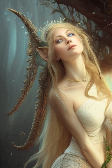 Elven Queen Portrait in Hyperdetailed Digital Art Style