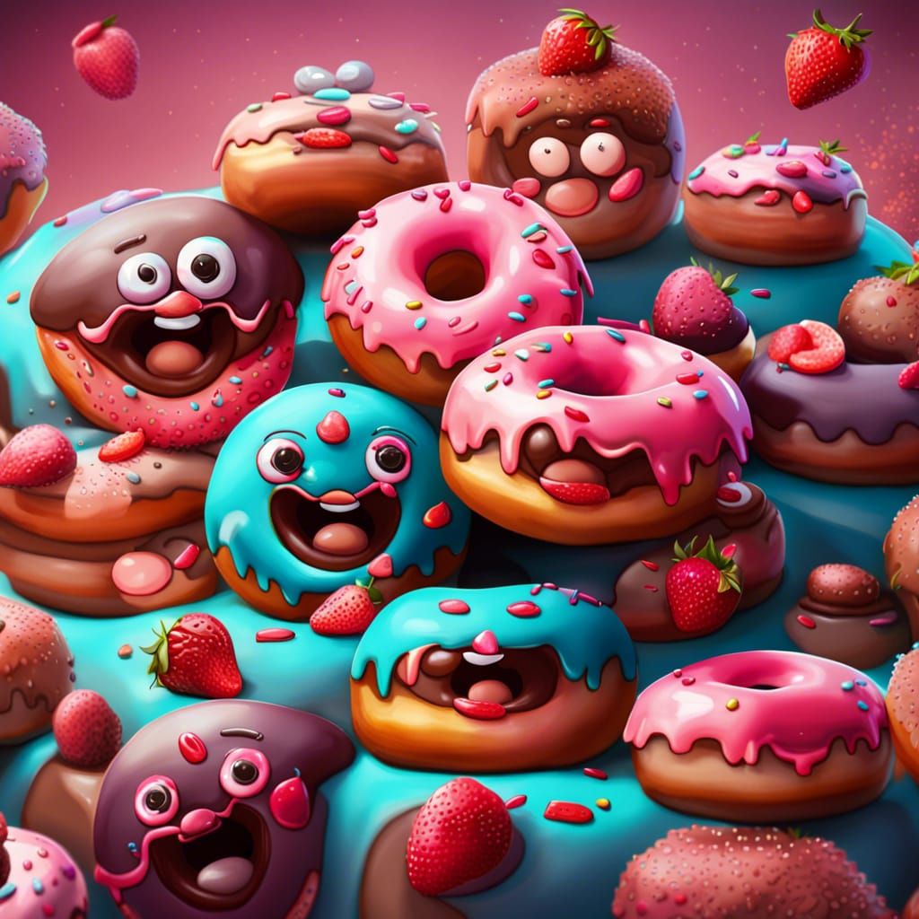 Cute Donuts With Faces Stacked High