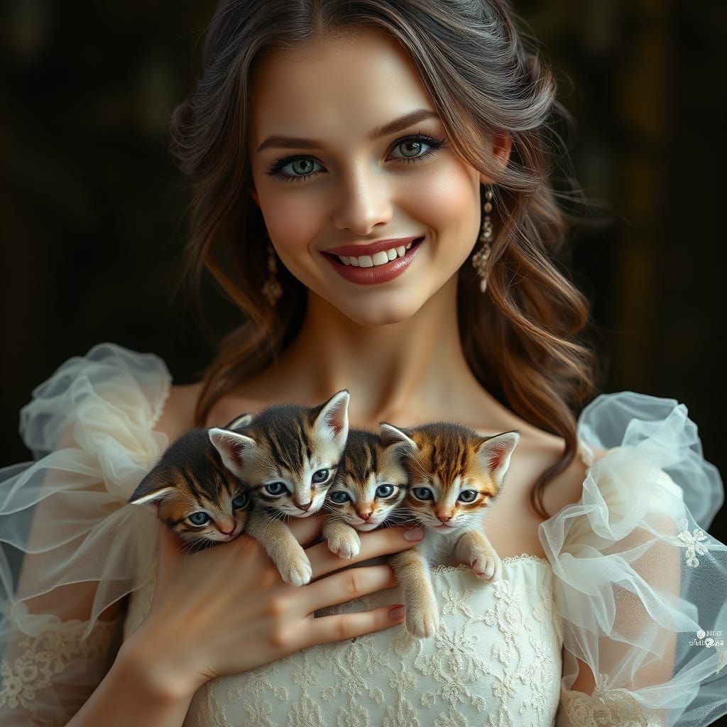 Goddess with Kittens in Photorealistic Portrait