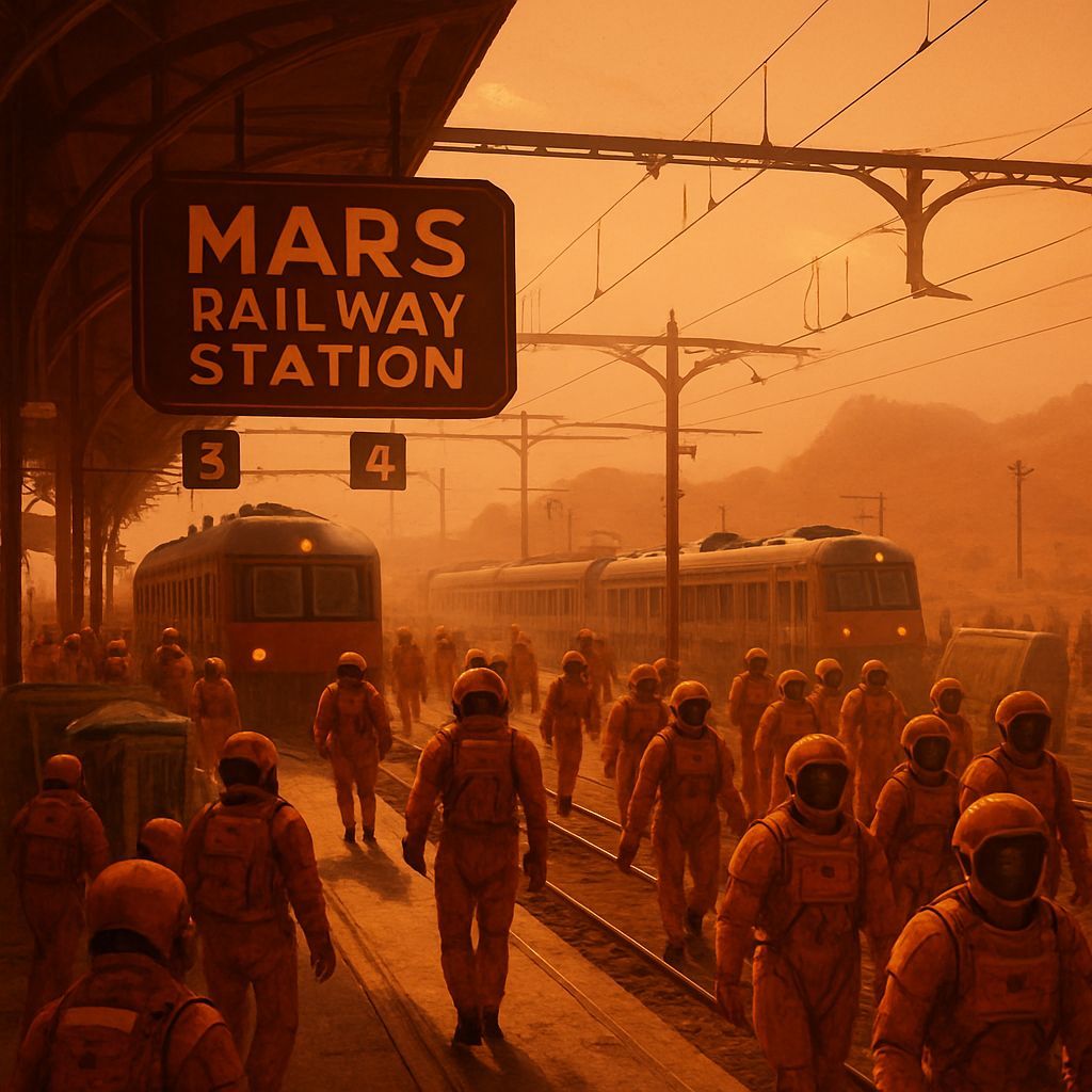 Busy Railway Station on Mars