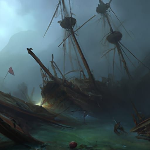 Ethereal Underwater Pirate Shipwreck in Deep Color