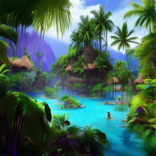 Lush Tropical Swimming Pool Oasis in Paradise