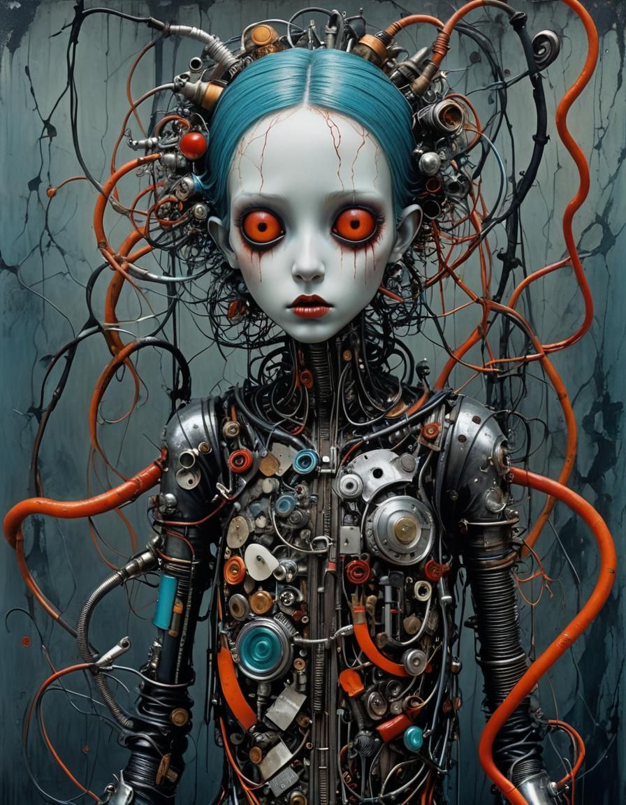 Mechanical Figure in Dark Surrealist Style