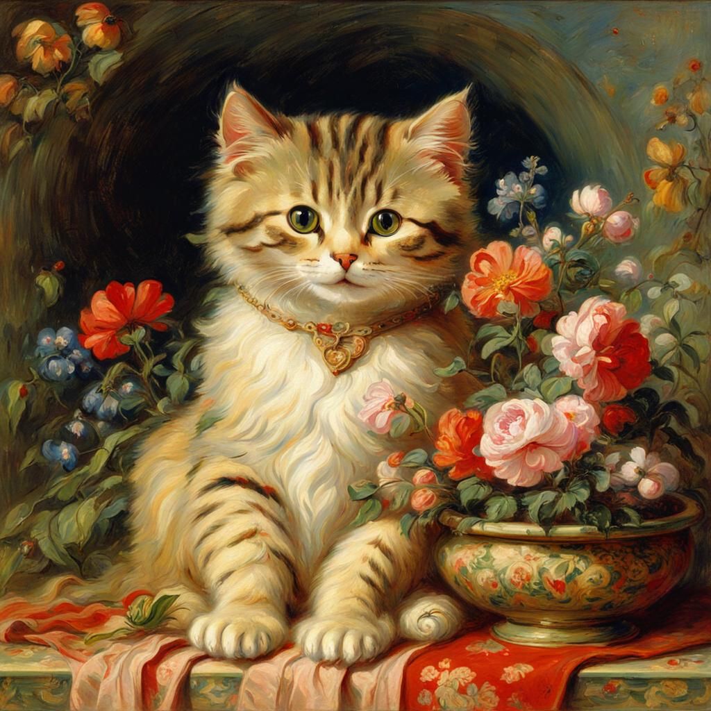 Whimsical Cat in a Floral Utopia