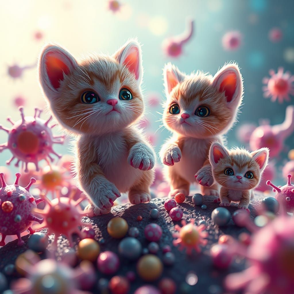 Bacteria and Viruses as Fluffy Kittens in Pixar Style