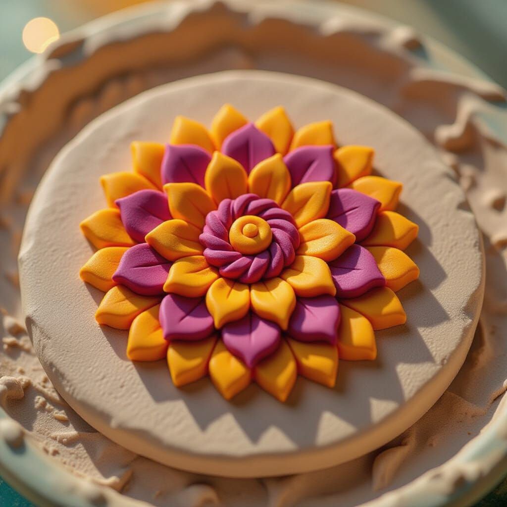 Playdough Mandala Tile with Sunset Colors in 8K
