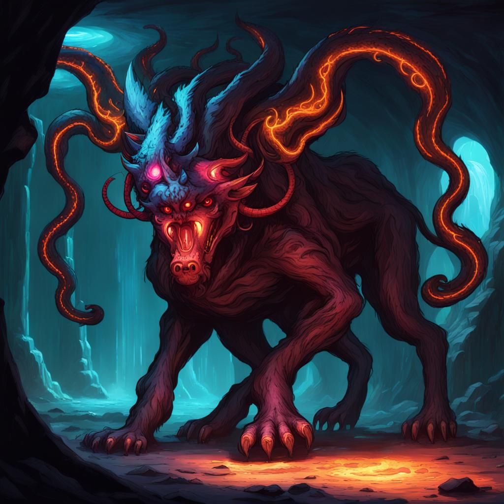 Mutant Displacer Beast Cerberus in Neon Cave