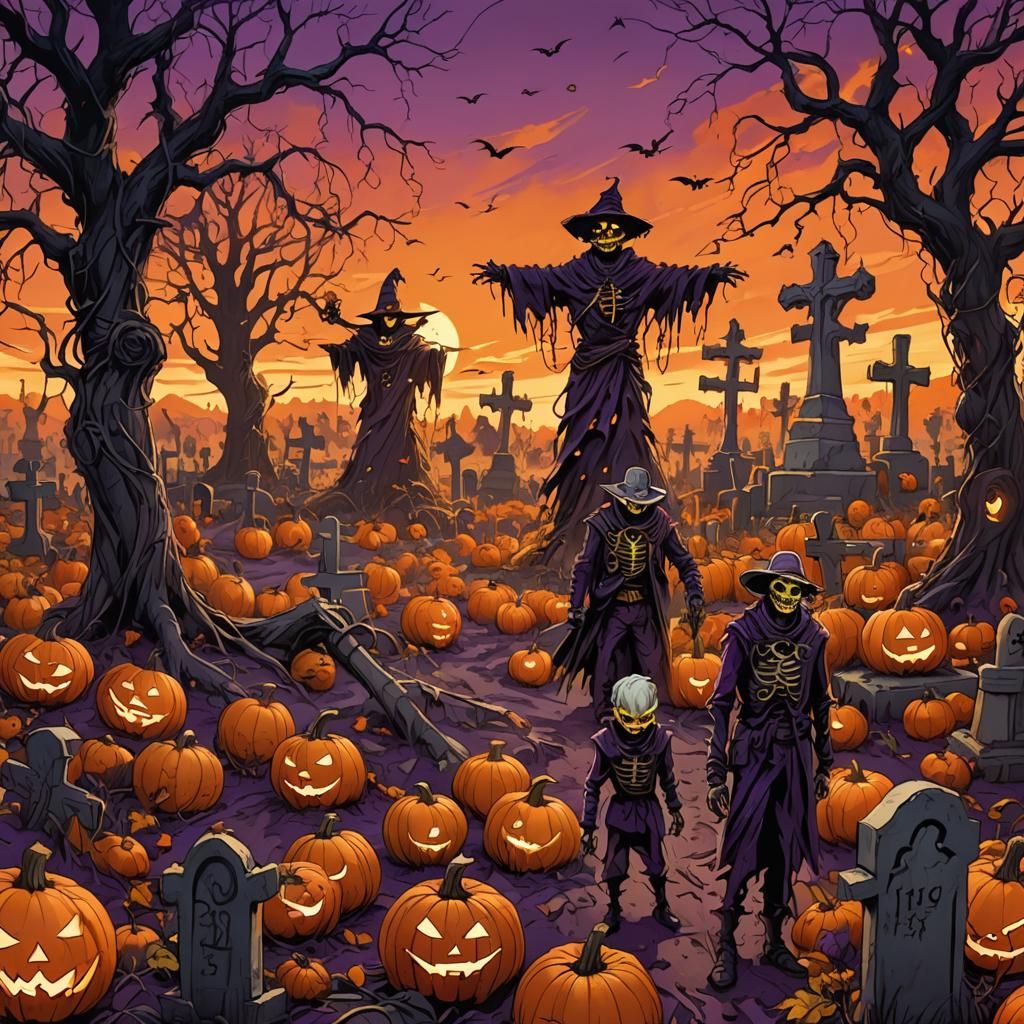 Fantasy Scarecrows in Pumpkin Patch Concept Art