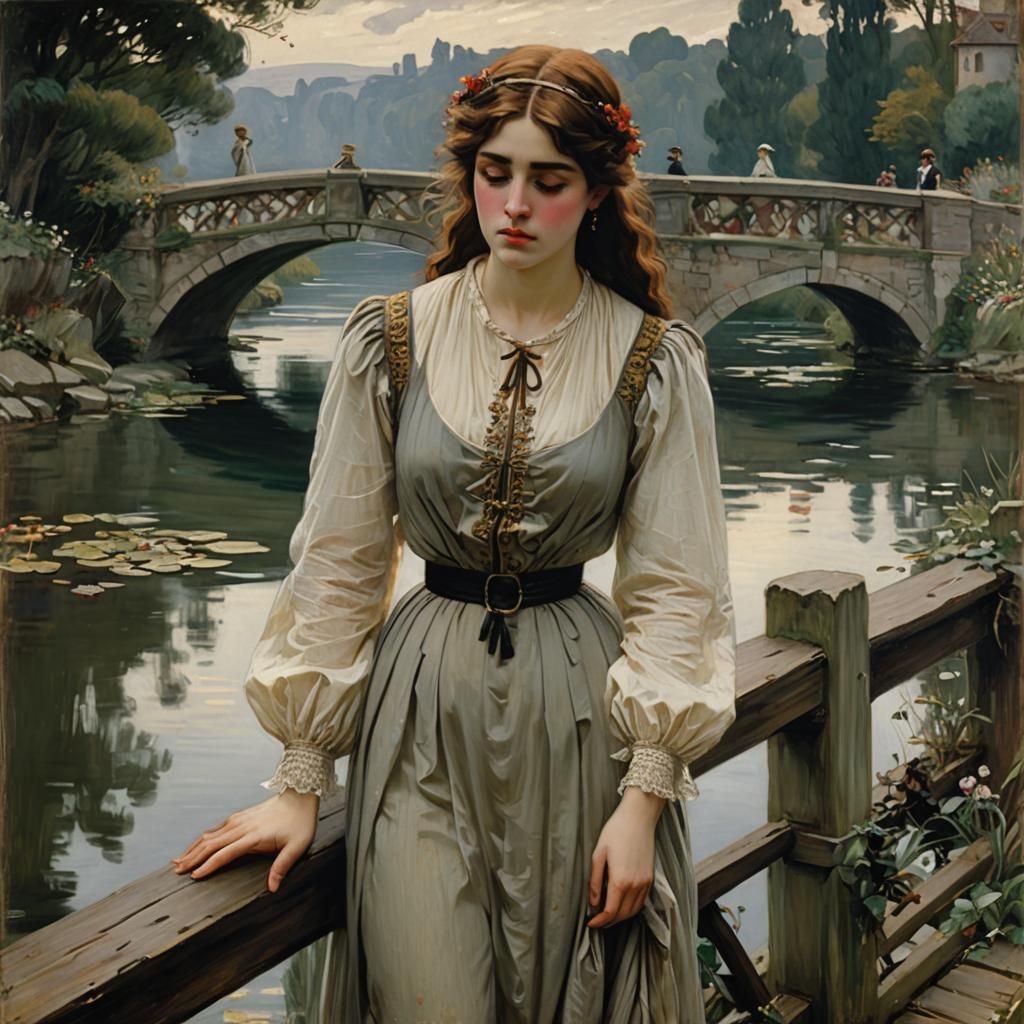 Girl on Bridge: A Waterhouse-Sargent Inspired Portrait