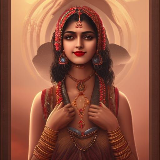 Beautiful Indian Girl Portrait in 19th Century Style