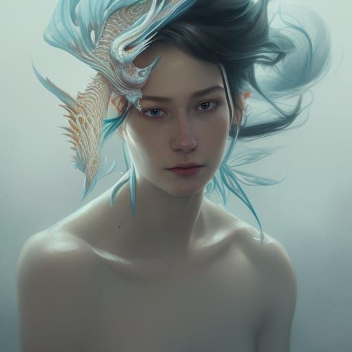 Hyperdetailed Portrait of a White Dragon Fish