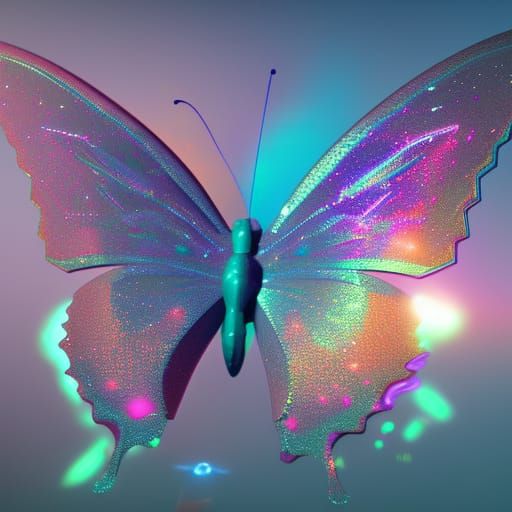 Butterfly in Rainbow Sparkles, Hyperrealistic Concept Art