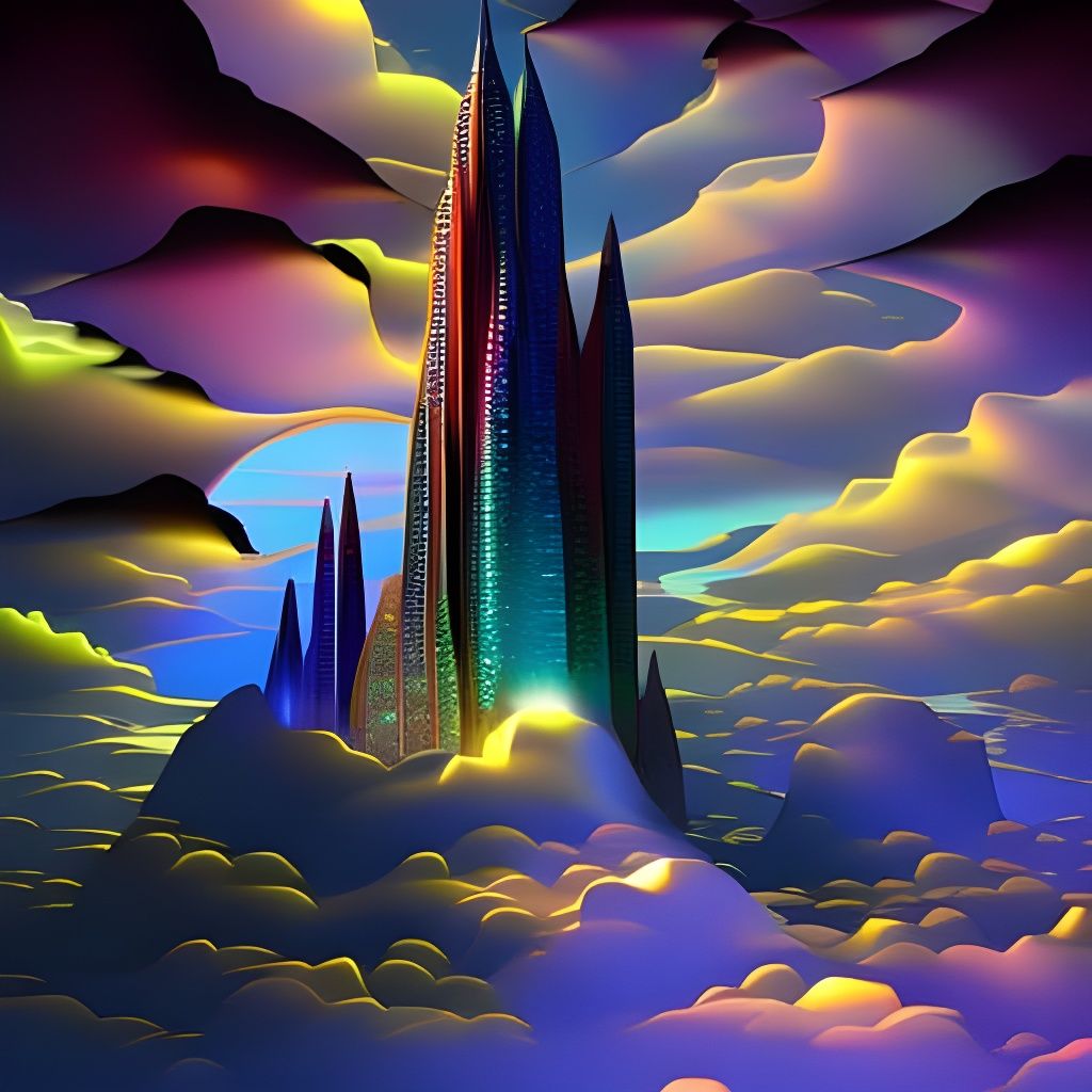 Luminescent Crystal Towers in Isometric Cityscape