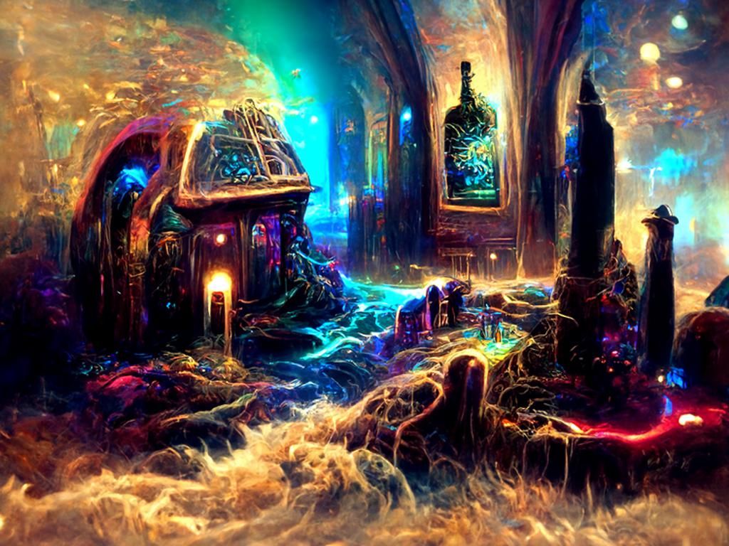 Neon Fantasy Alchemy Lab in Digital Art Style