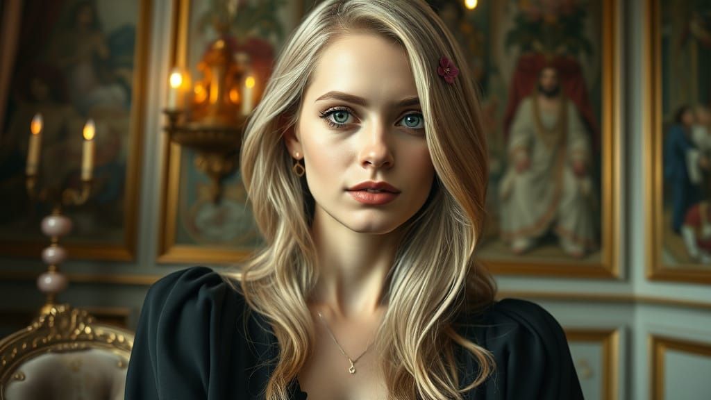 Sensuelt og Mystisk Portrett av en Vakker Kvinne i Luksuriøs...