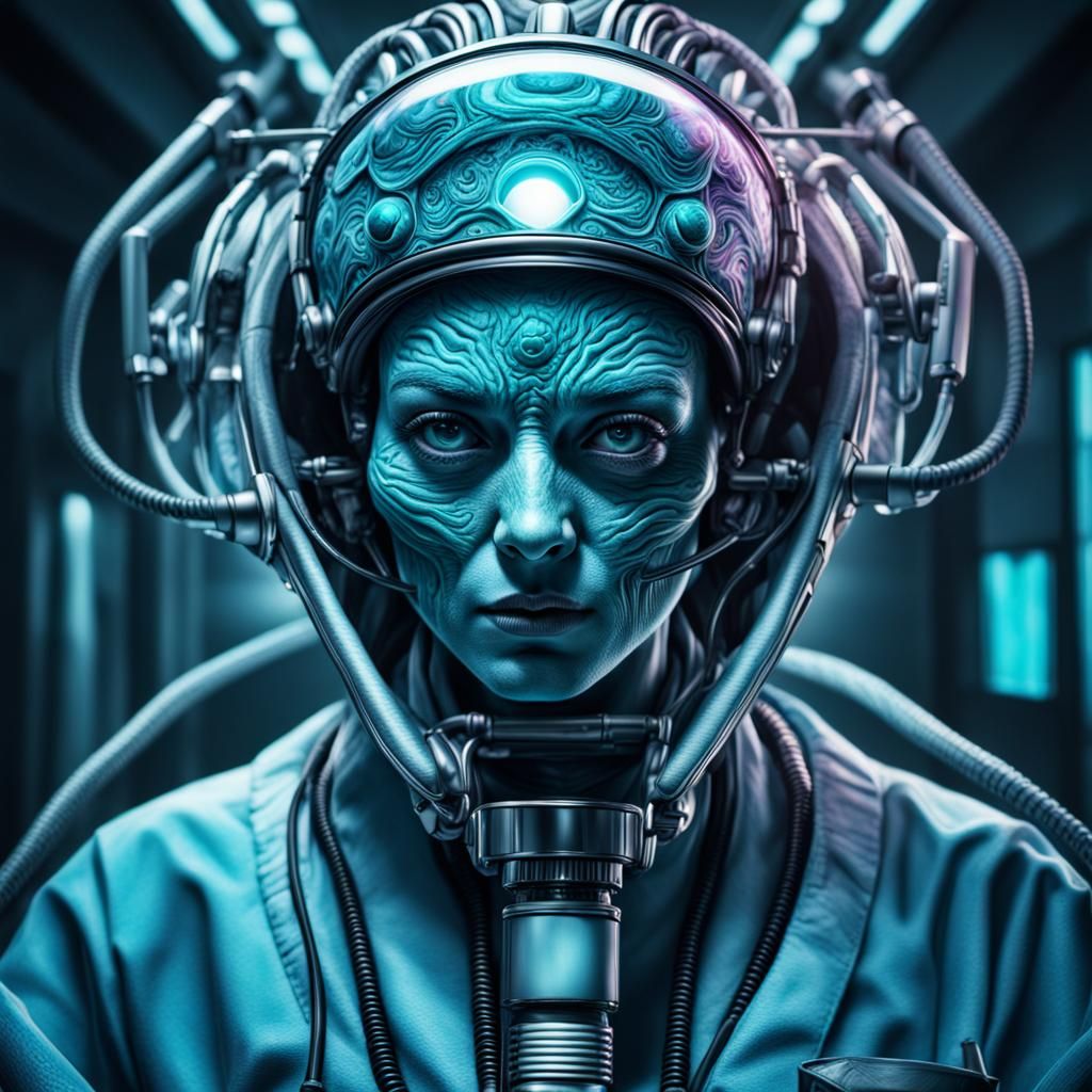 Psychedelic Alien Surgeon: Hyperrealistic HDR Portrait