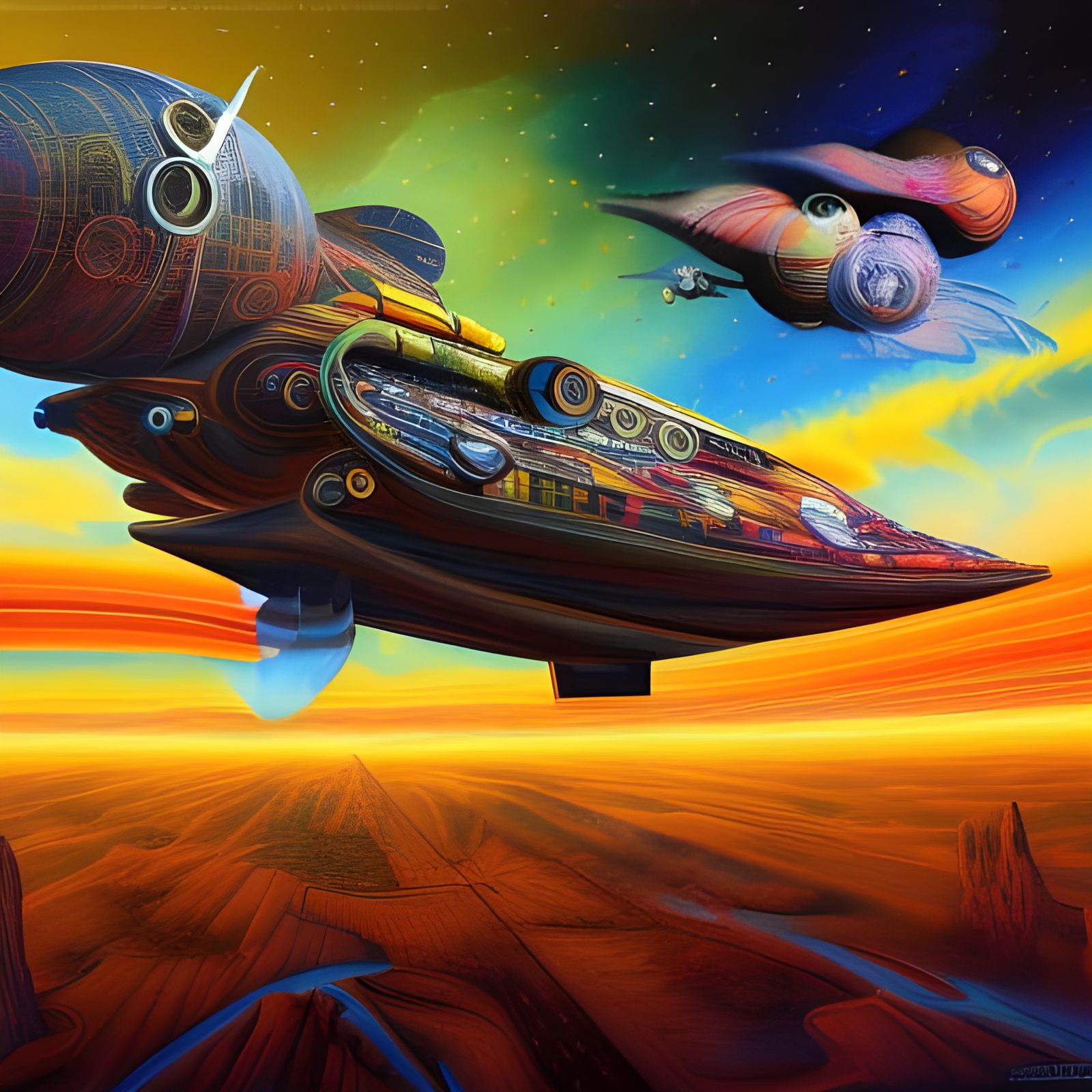 Psychedelic Intergalactic Spaceship in Splash Art Style