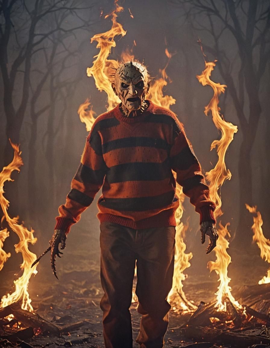 Freddy Krueger in Flames: Horror Movie Still