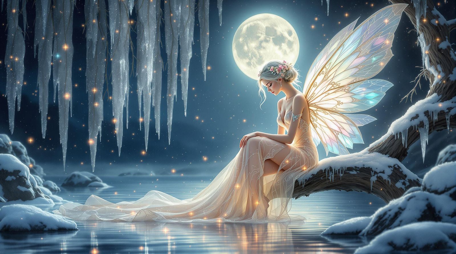 Ethereal Winter Fairy in Serene Photorealistic Scene