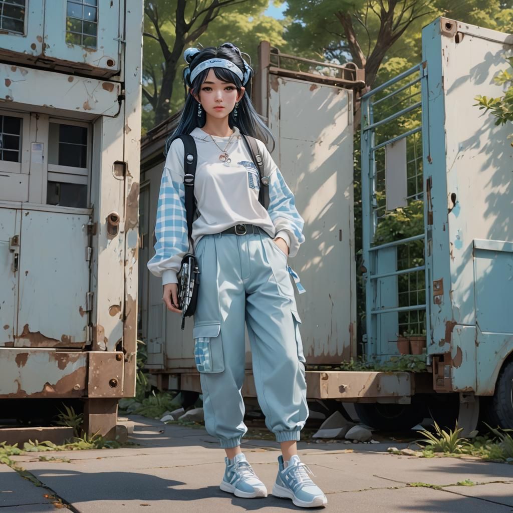 Teenage Girl in Light Blue Outfit, Digital Art