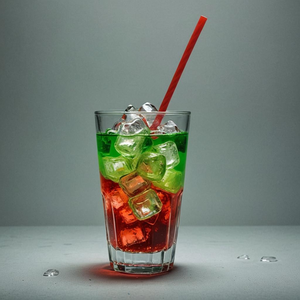 Fluorescent Green Soda with Red Ice
