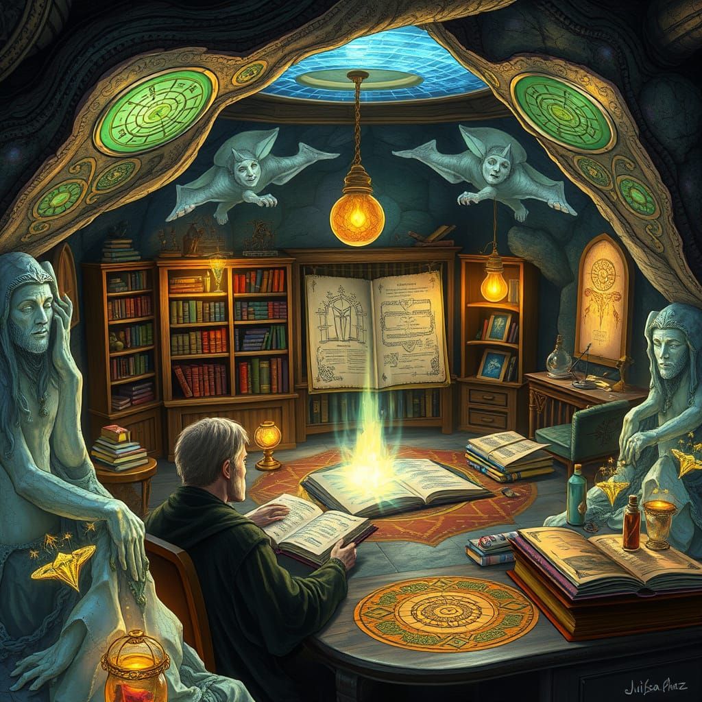 Witches' Magic Design Studio with Spell Books and Wands