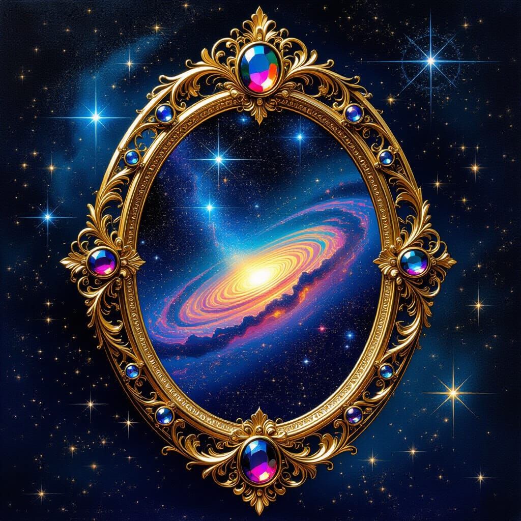 Starlit Galaxy Reflected in Ornate Antique Mirror