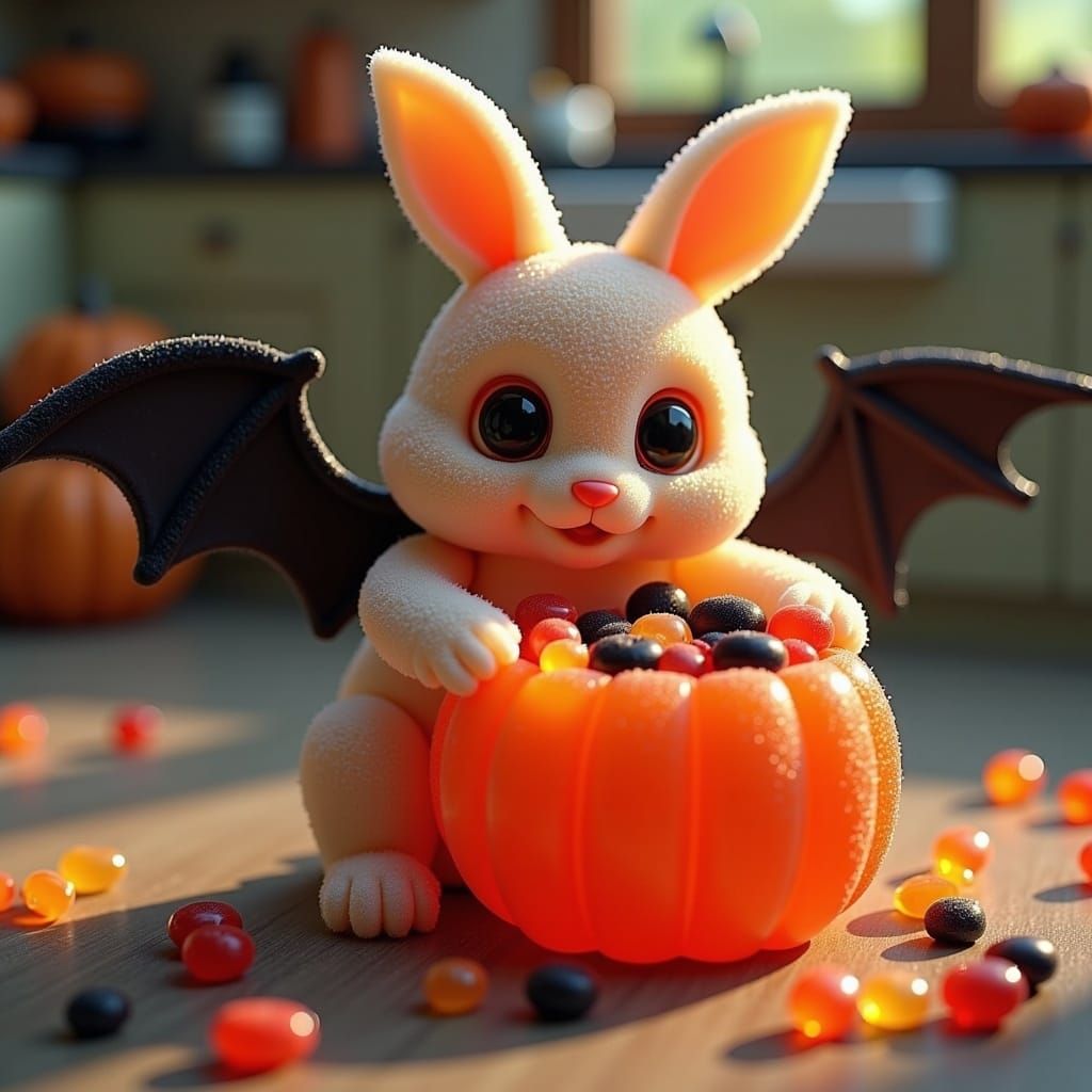 Gummy Bunny with Bat Wings and Candy Bucket