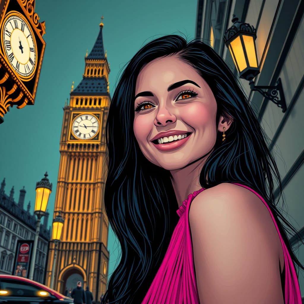 Woman in Pink Dress Under Big Ben