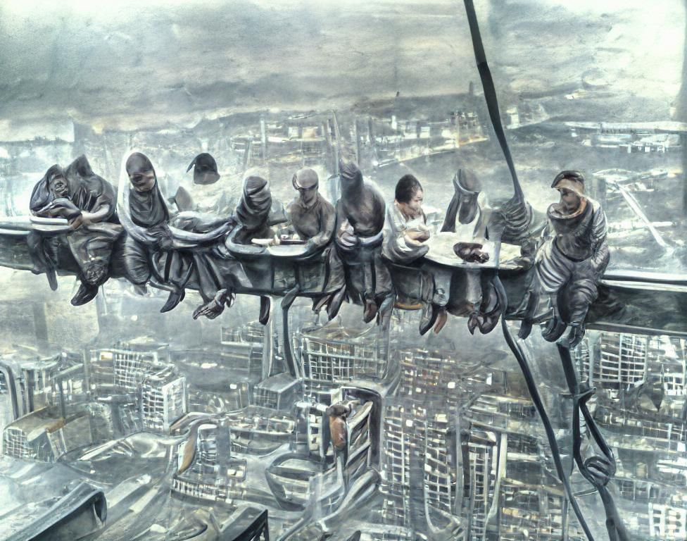 Biomechanical Lunch Atop Skyscraper in Giger Style