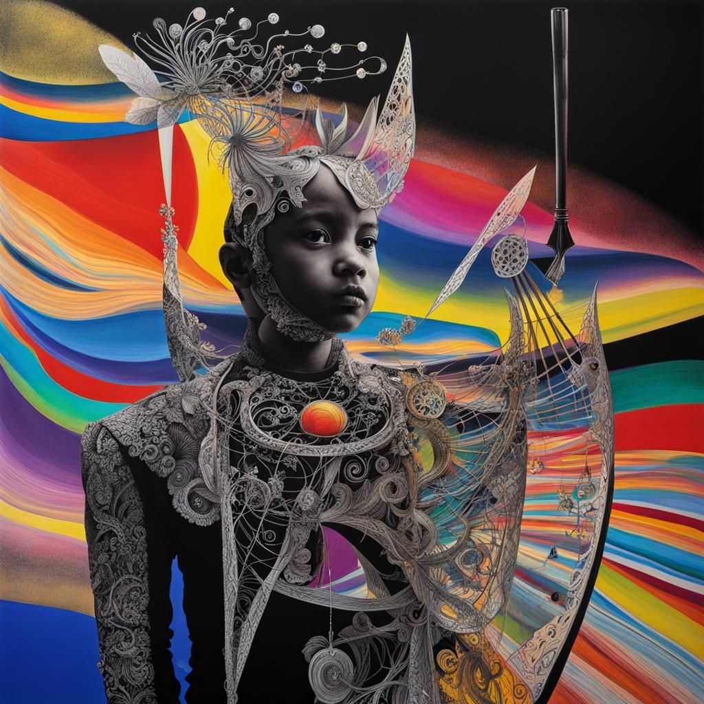 Surreal Child's Drawing with Luminous Fairy