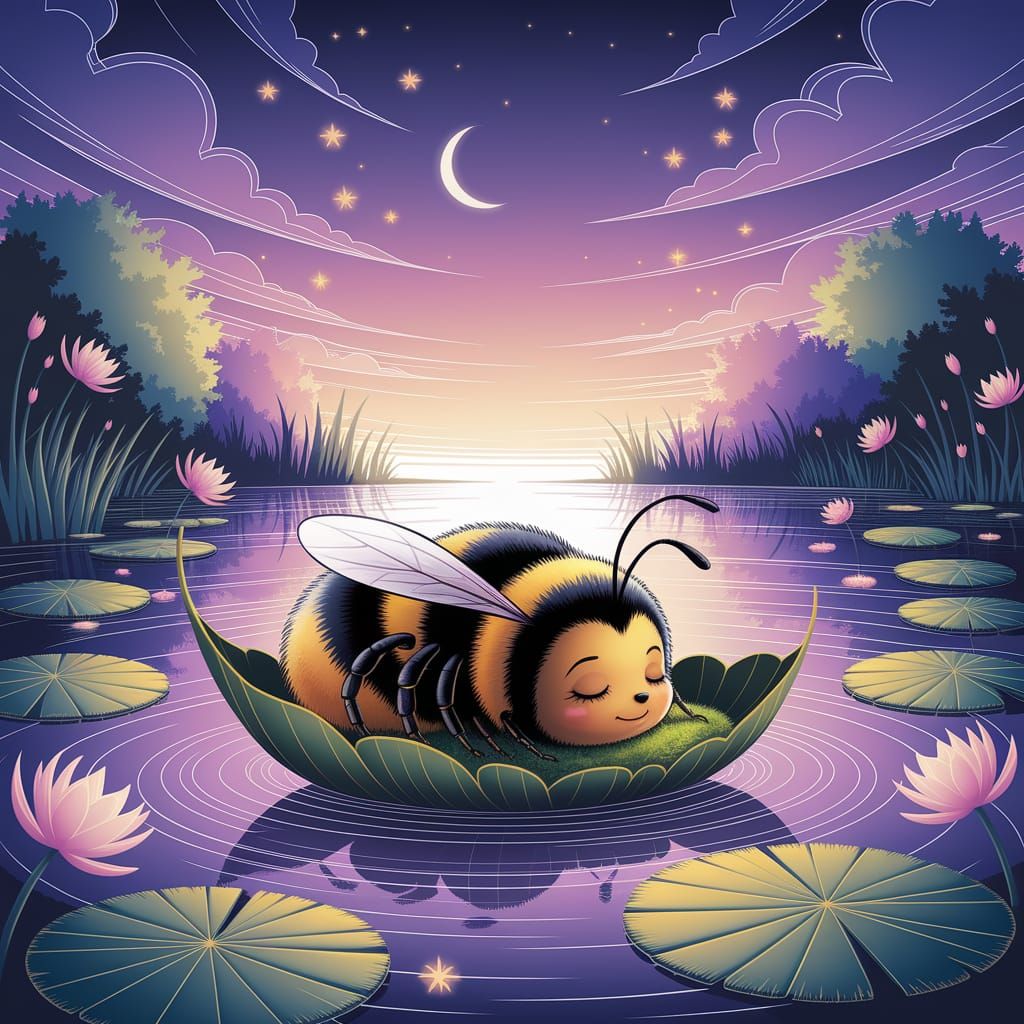 Sleepy Bumblebee's Dreamy Voyage in Watercolor