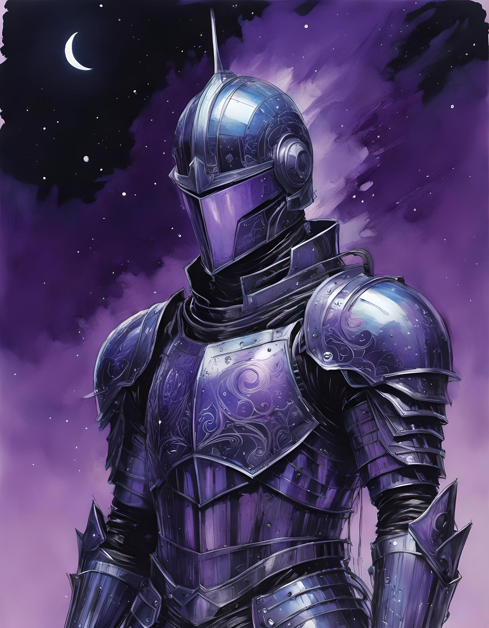 Dichroic Knight in Void Fire Armor under Moonlight