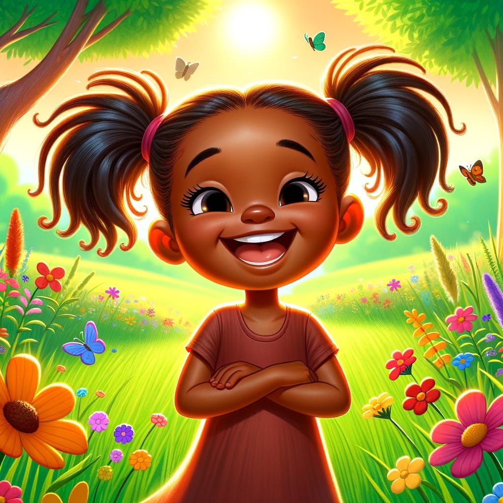Joyful African American Girl in Vibrant Nature Scene