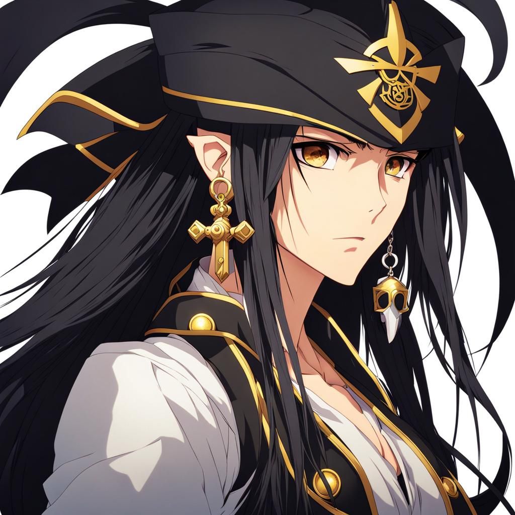 Anime-Style Androgynous Pirate Character with Golden Eyes