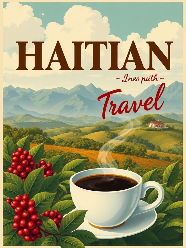 Haitian Coffee Travel Poster in 1920s Style