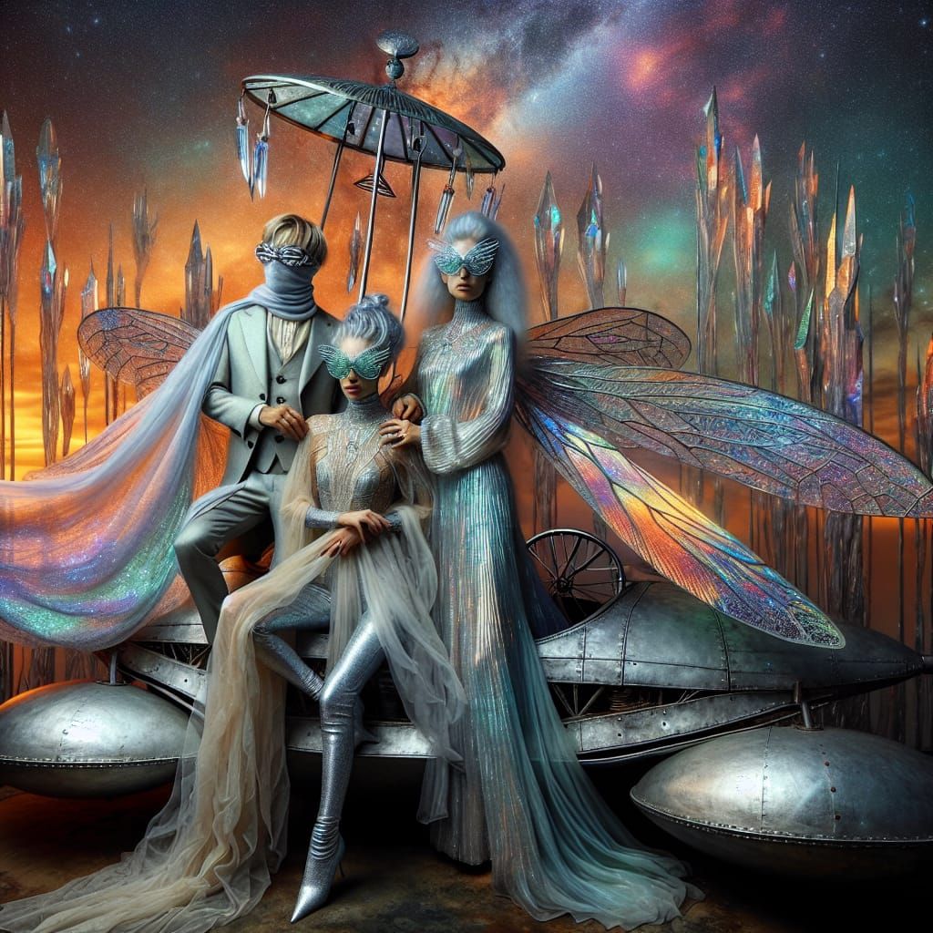 Rustic Spaceship Amidst a Vibrant Galaxy