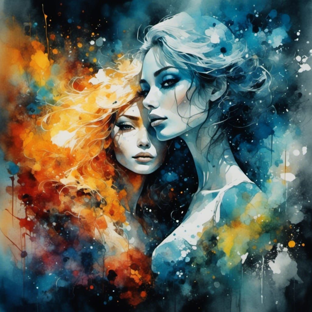 contrasting elements sun and moon as women